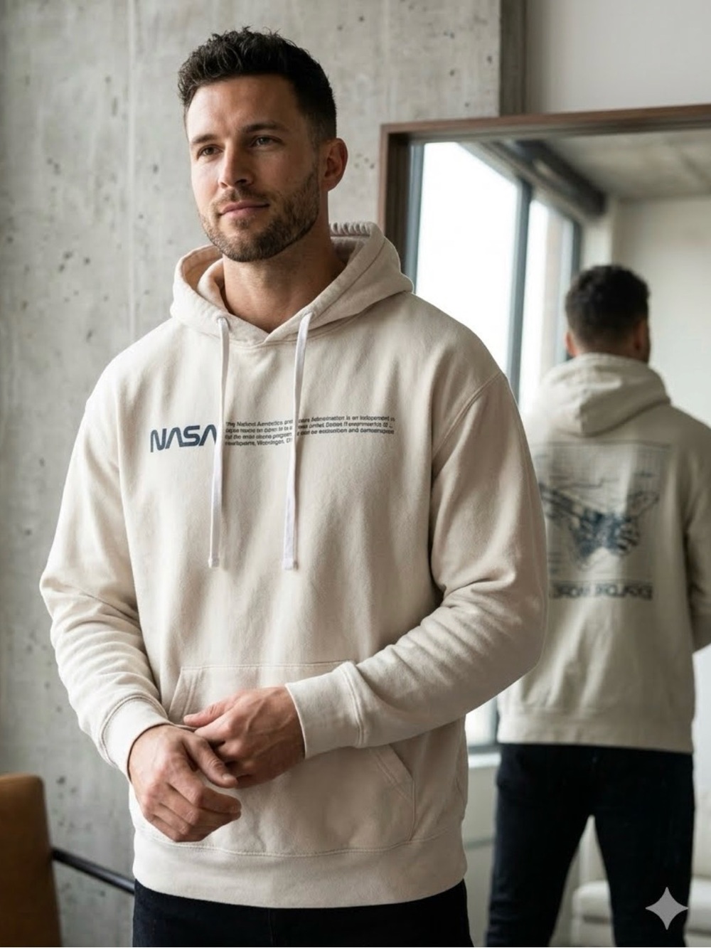 NASA Cream Pullover Hoodie for Men